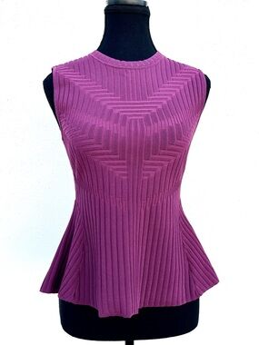 Halogen Pleated Peplum Sleeveless Sweater XS Purple
